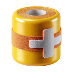 Medical athletic kinesiology tape roll with white cross design isolated on transparent background