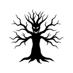Spooky black tree with grinning face and bare branches spooky tree Halloween