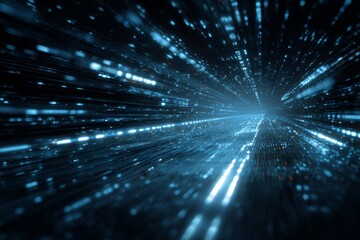 Fototapeta premium Futuristic blue light streaks in digital tunnel with dynamic perspective