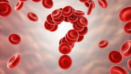 Cluster of red blood cells forming question mark — medical mystery and diagnosis concept
