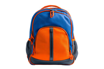 Fototapeta premium A blue and orange backpack with a zipper pocket