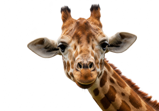Closeup portrait of a giraffes head, isolated on transparent background