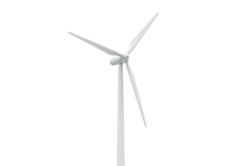 A white wind turbine isolated on a transparent background