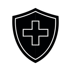 Obraz premium Black shield silhouette with white cross cut out health