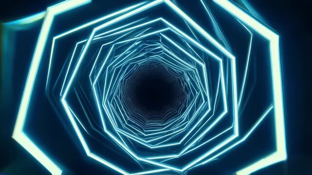 Infinite tunnel of glowing hexagons with pulsing edges - motion parallax.