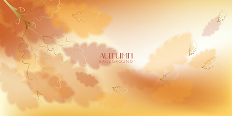 Blurred oak leaves on a soft autumn background