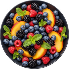 Obraz premium Fresh berry and peach salad isolated on transparent background