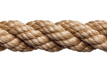 Thick braided rope on white background close-up for nautical or craft use