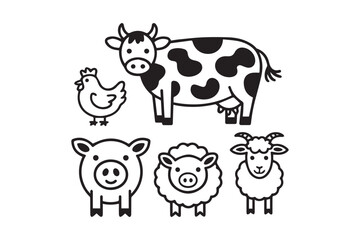Obraz premium Cute Farm Animal Line Art Icons