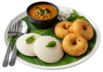South indian idli and vada meal isolated on transparent background