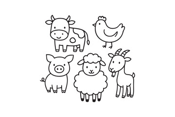 Obraz premium Cute Farm Animal Line Art Icons