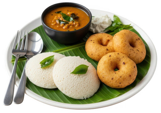 South indian idli and vada meal isolated on transparent background