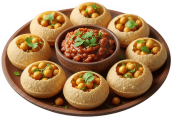 Indian street food golgappa pani puri isolated on transparent background