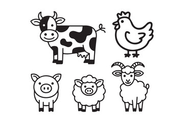 Obraz premium Cute Farm Animal Line Art Icons