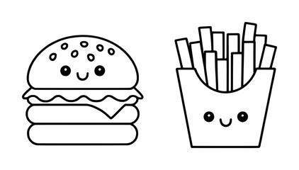 Happy burger and french fries cartoon illustration food