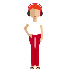 a vector illustration of a woman with short hairsand headphones, faceless character