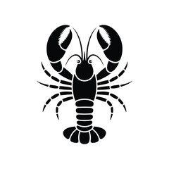 Black silhouette of a lobster with claws raised on a white background