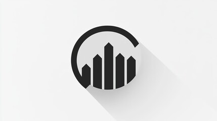 Obraz premium Black Circular Icon with Bar Chart Inside and Long Shadow 