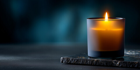 burning candle on black background