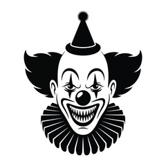 Scary clown face with big smile and spiky hair