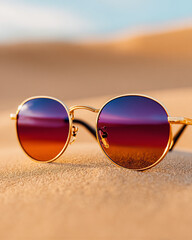 Luxury sunglasses on the background of golden sand.