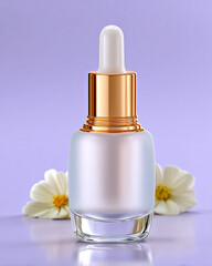 A luxury bottle with a care product in lilac-pink color.