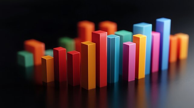 A 3D bar graph illustrating stock market performance across different sectors