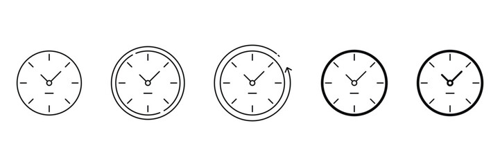 Clock time outline icon set for schedule timer business concept in minimal stroke vector UI UX style isolated on white background design.