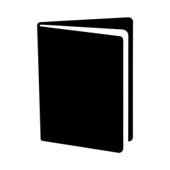 Icon of a black open book with white pages against a white background