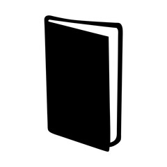 A simple black book, partially open, standing on its edge against white