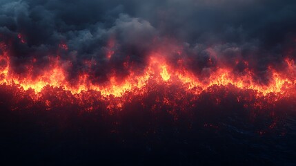 Fiery devastation sweeps across a landscape.