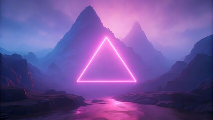 Neon Triangle Hovers Over Purple Mountain Range at Dusk