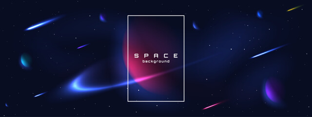 Flat style space horizontal wallpaper. Abstract concept. Vector illustration. Space exploration. Design elements for web.	