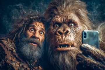 Caveman and Bigfoot take a selfie together