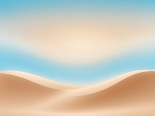 Serene desert landscape with rolling sand dunes under a clear blue sky. A minimalist, smooth composition with soft gradients of warm sandy beige and golden yellow.