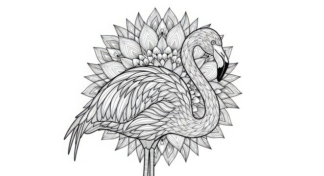 Intricate flamingo mandala coloring page design