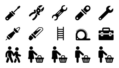 Tools and shopping people icons vector shape