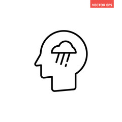 Black single depression mental disease line icon. Sadness, depression issue flat design infographic pictogram vector for app logo ads web button ui ux interface elements isolated on white background
