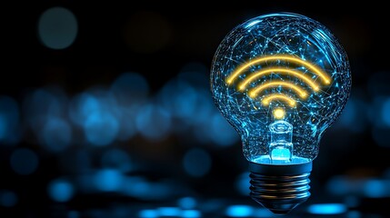 Illuminated lightbulb with wifi symbol.