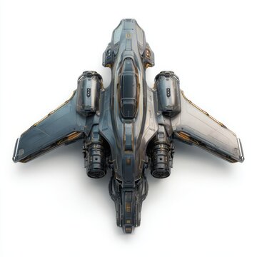 Ai generated image of futuristic gunship spaceship isolated on white background