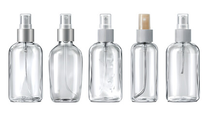 Empty spray bottles, isolated on transparent background