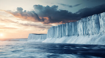 Pixelated Ice Cliff Sunset Landscape