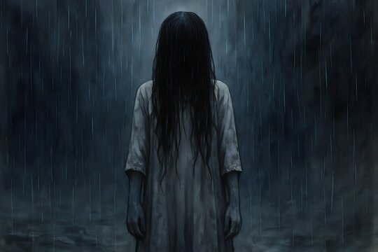 The Ring Nightmare a Haunting Vision in the Pouring Rain, an Eerie Specter of Sadako