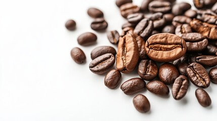 Fresh Coffee Beans on White Background for Beverage and Flavor