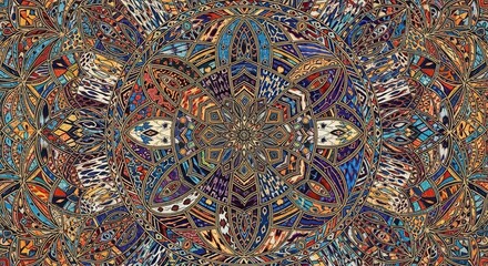 Intricate psychedelic kaleidoscope pattern with animalistic motifs