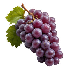 Fototapeta premium Close Up Of A Bunch Of Red Grapes With Green Leaves On A Transparent Background