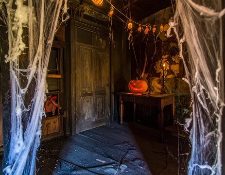 inside of haunted house during halloween night fun event