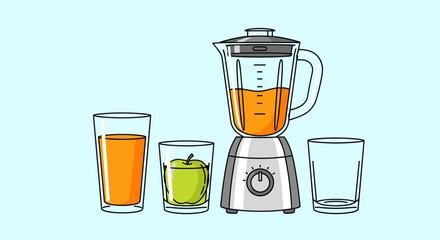 Healthy Smoothie Making Process Isolated On White Background Kitchen Appliance With Fruits And Juice