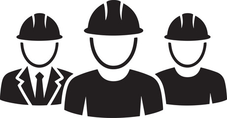 Construction workers team engineers builders safety helmets vector icon