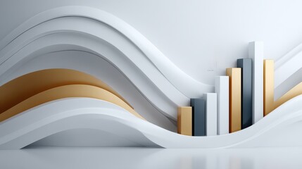 Obraz premium Visual data story concept, Abstract design featuring rising bars and flowing waves in a modern color palette.